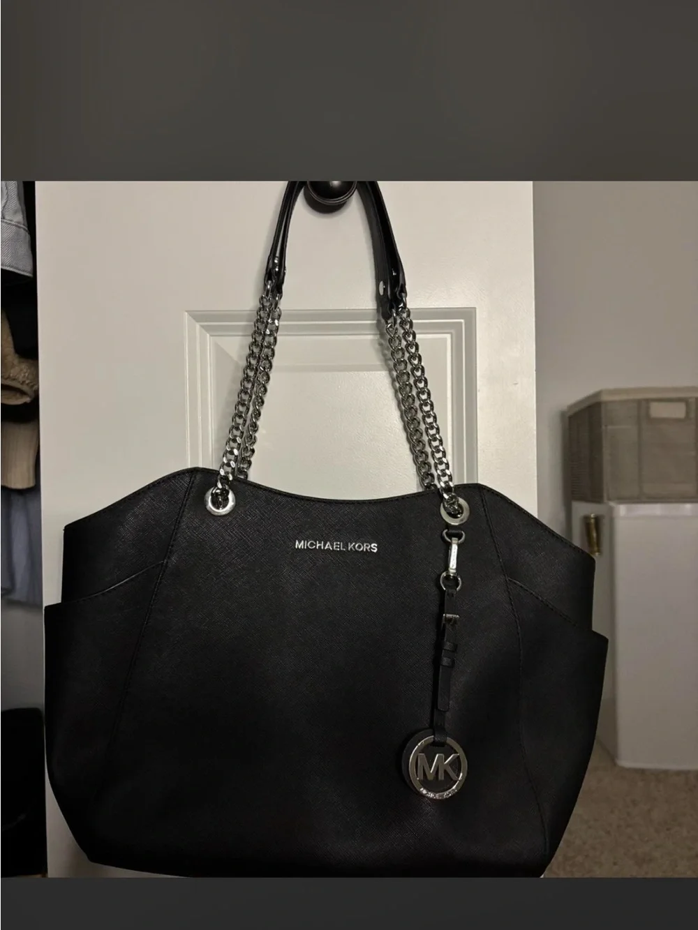 Michael Kors Black Leather Chain-Handle Tote